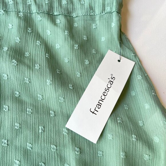 NWT Francesca's Sage Green Chiffon Aminah Swiss Dot Crochet‎ Kimono - Picture 4 of 9